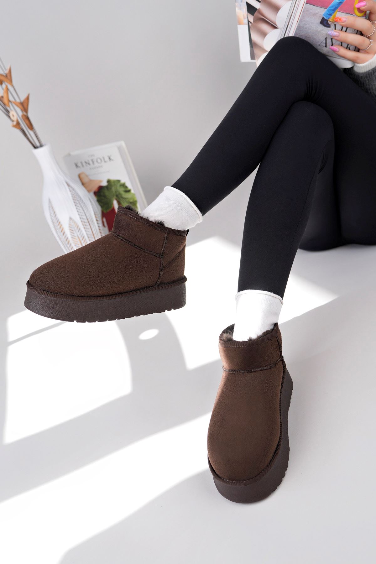 Freemax Kadın Garantili İçi Kürklü Hafif Taban Mini Bot Uggm.302 Kahve