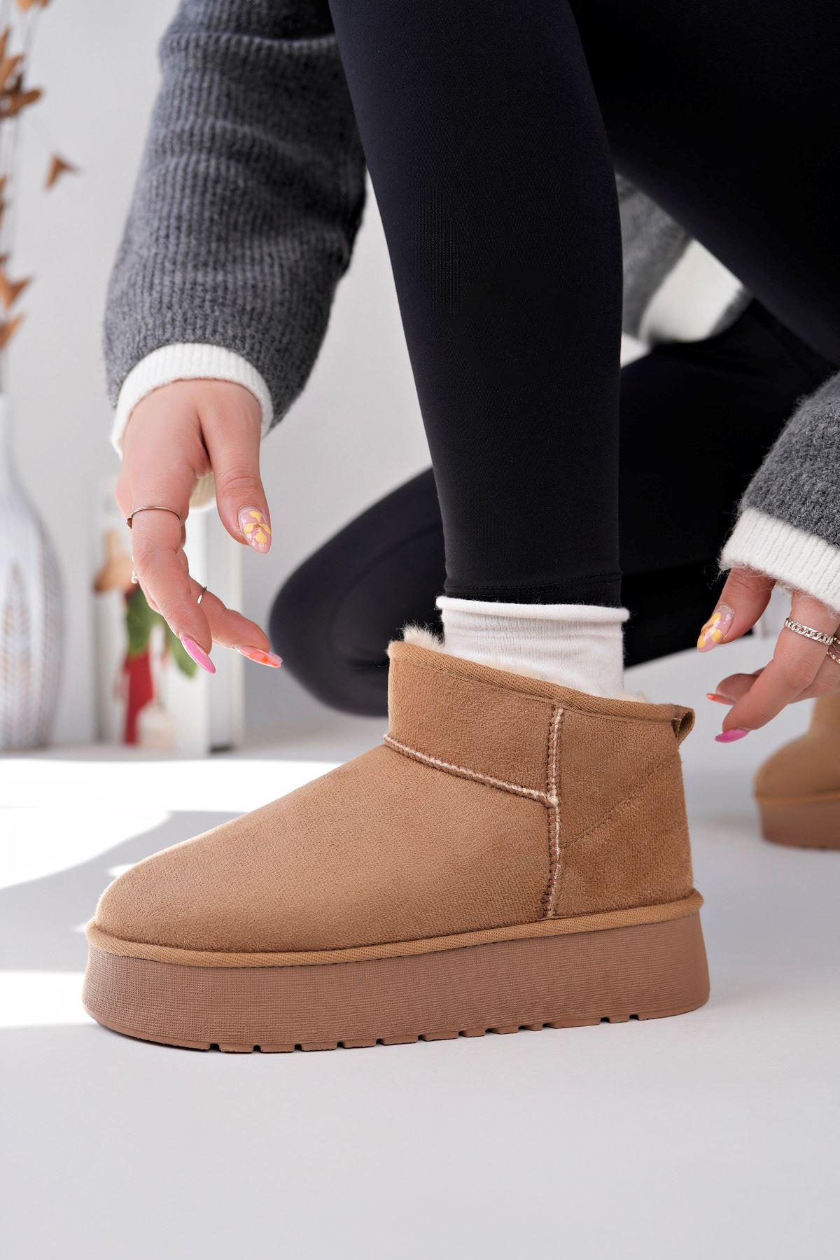 Freemax Kadın Garantili İçi Kürklü Hafif Taban Mini Bot Uggm.302 Vizon