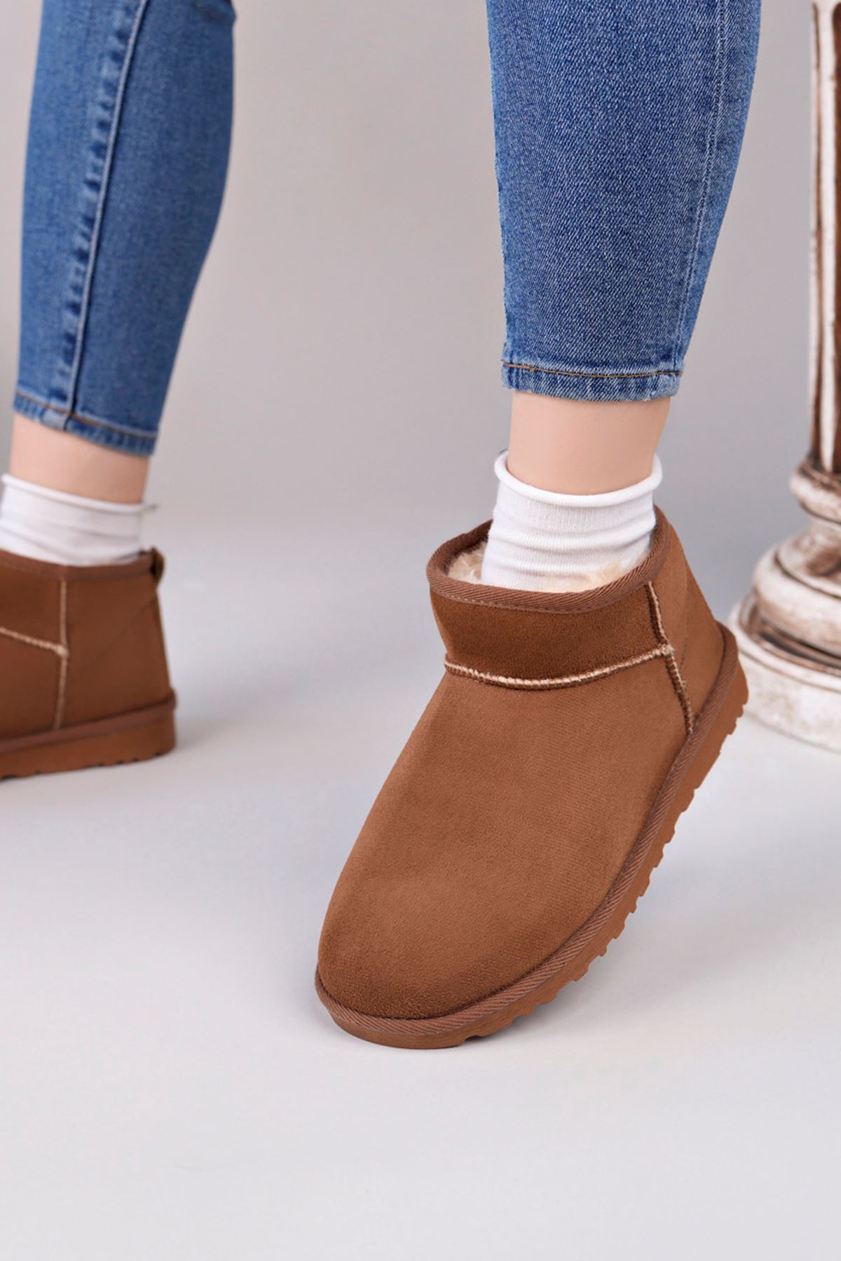 Freemax Kadın Garantili İçi Kürklü Hafif Taban Mini Bot Uggmini301 Taba