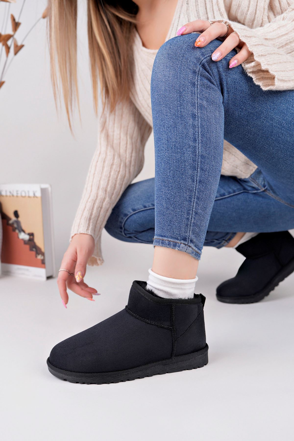 Freemax Kadın Garantili İçi Kürklü Hafif Taban Mini Bot Uggmini301 Siyah