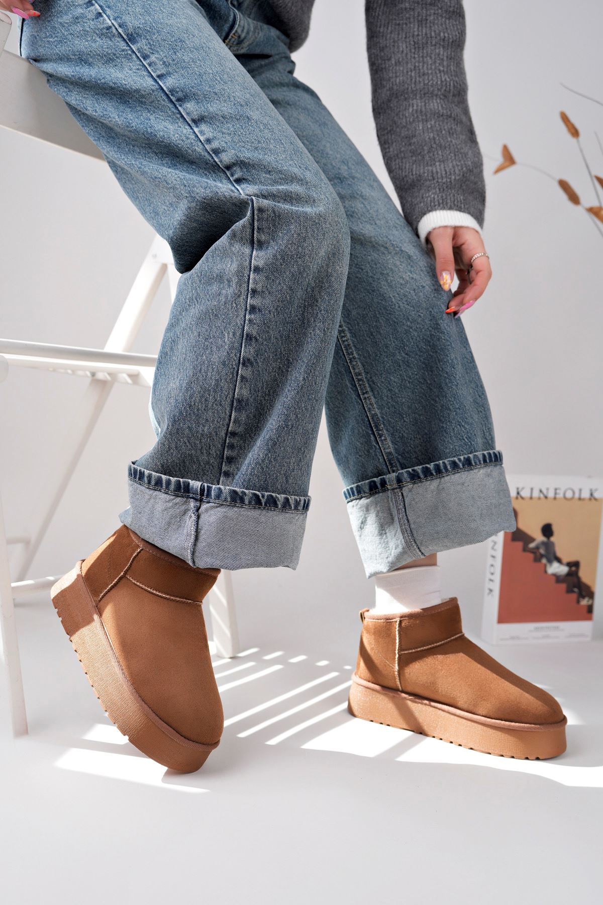 Freemax Kadın Garantili İçi Kürklü Hafif Taban Mini Bot Uggm.302 Taba