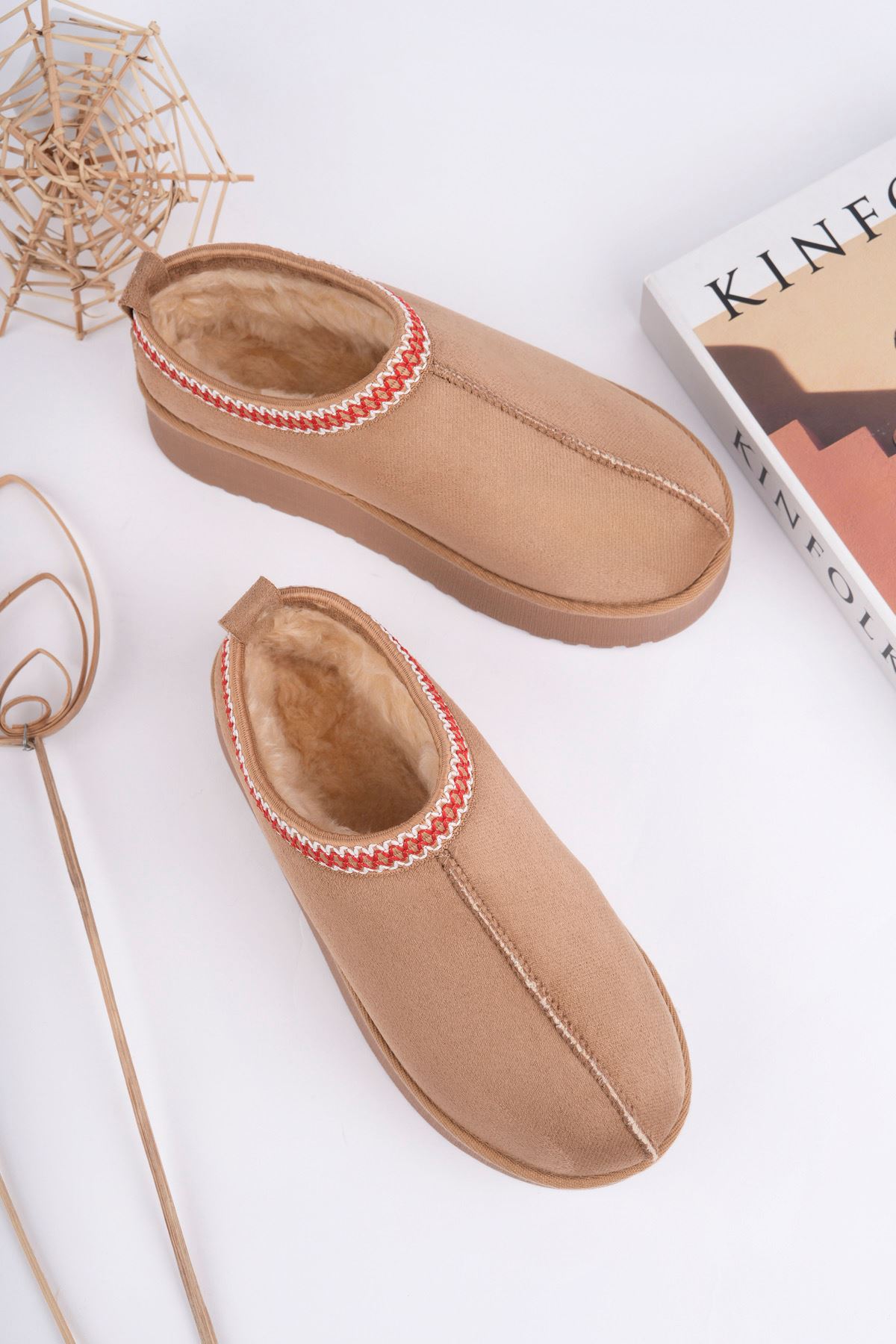 Freemax Kadın Garantili İçi Kürklü Hafif Yüksek Taban Mini Sabo Ev Terliği UggSabo.303 Vizon