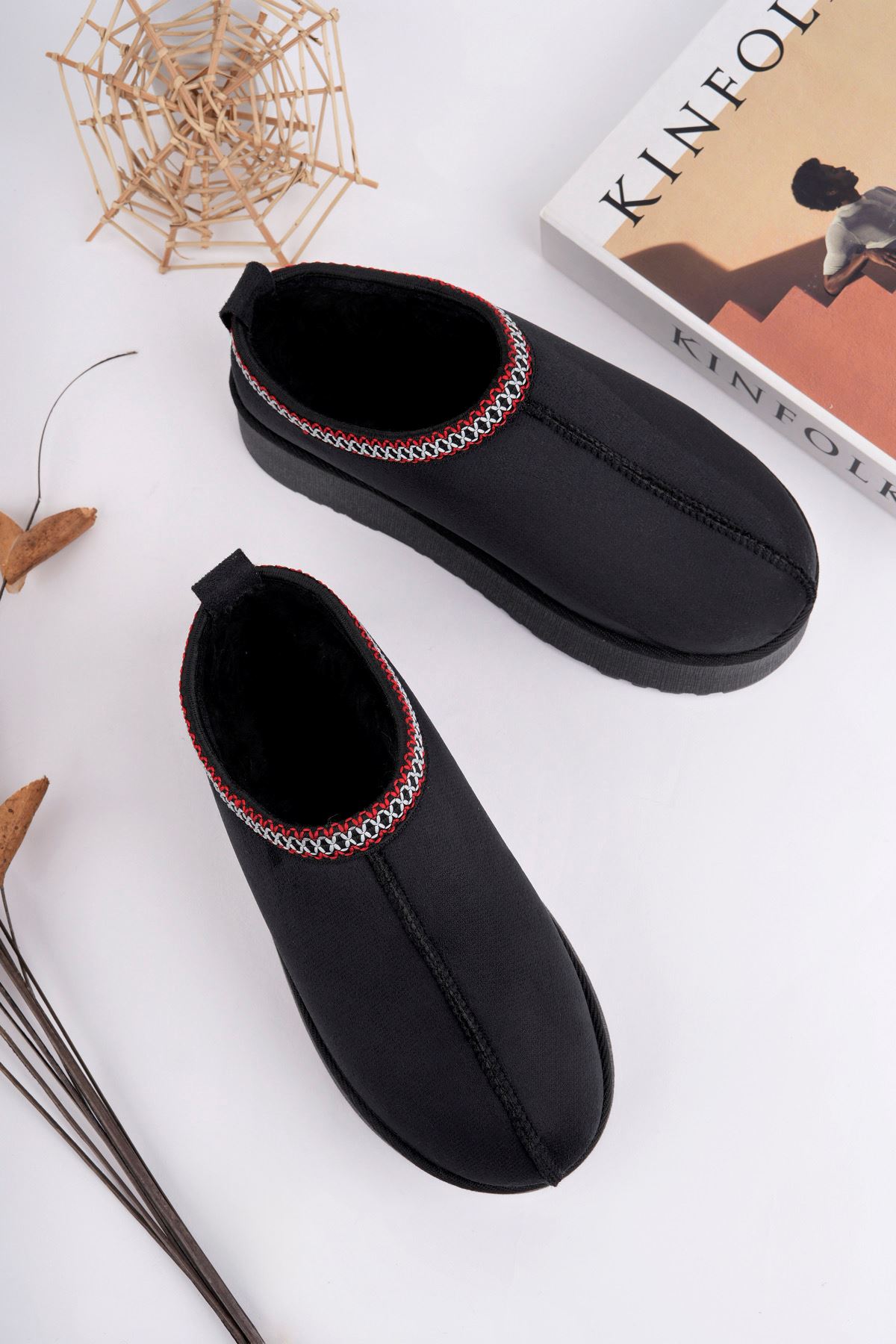 Freemax Kadın Garantili İçi Kürklü Hafif Yüksek Taban Mini Sabo Ev Terliği UggSabo.303 Siyah