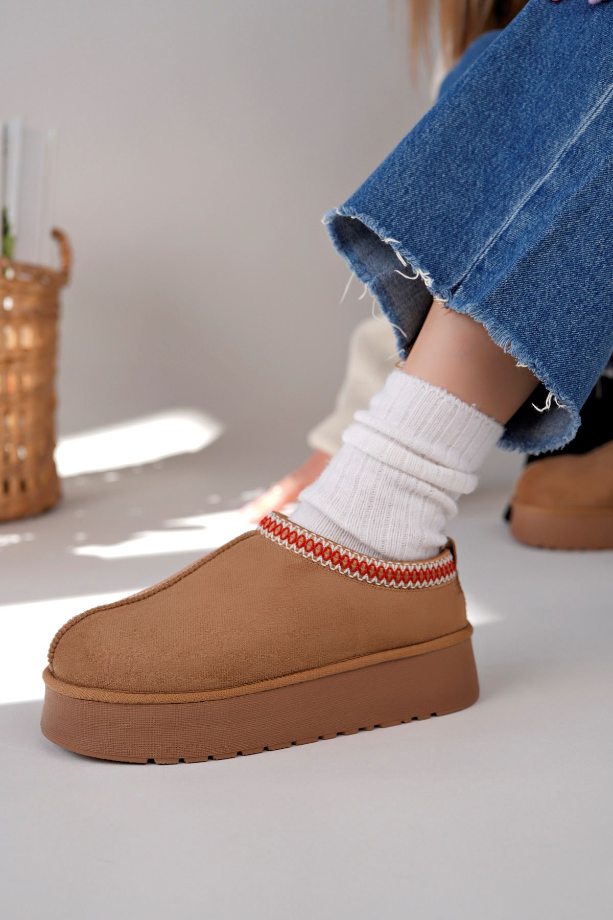 Freemax Kadın Garantili İçi Kürklü Hafif Yüksek Taban Mini Sabo Ev Terliği UggSabo.303 Vizon