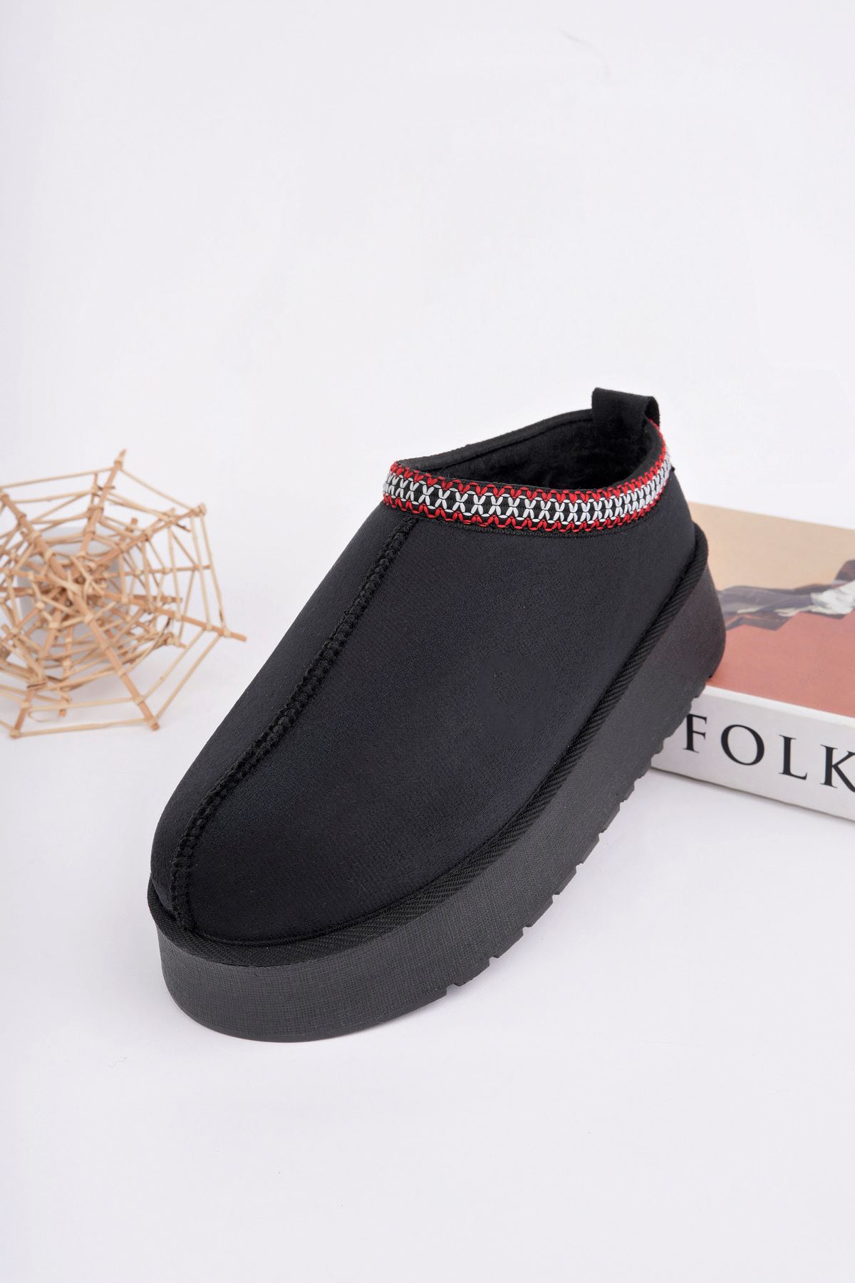 Freemax Kadın Garantili İçi Kürklü Hafif Yüksek Taban Mini Sabo Ev Terliği UggSabo.303 Siyah