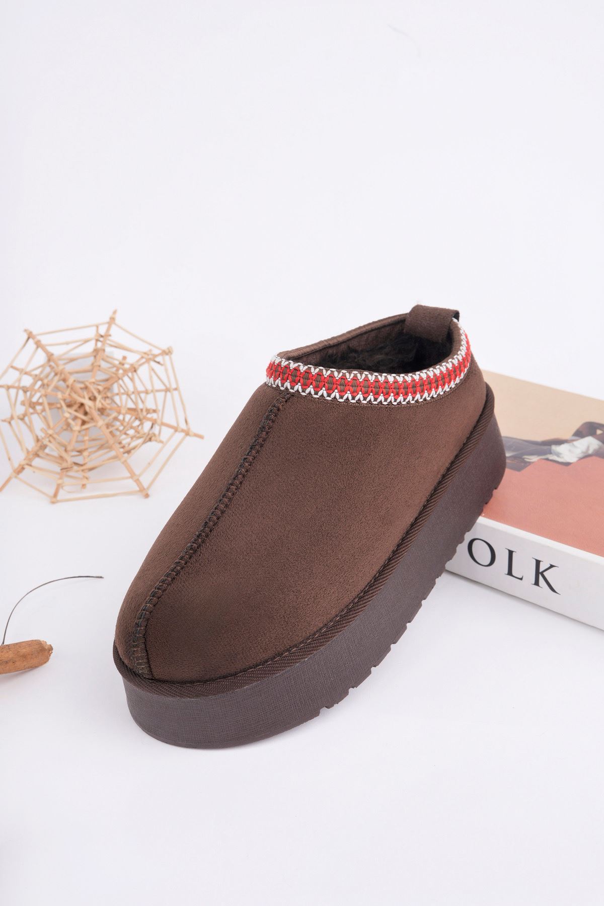 Freemax Kadın Garantili İçi Kürklü Hafif Yüksek Taban Mini Sabo Ev Terliği UggSabo.303 Kahve