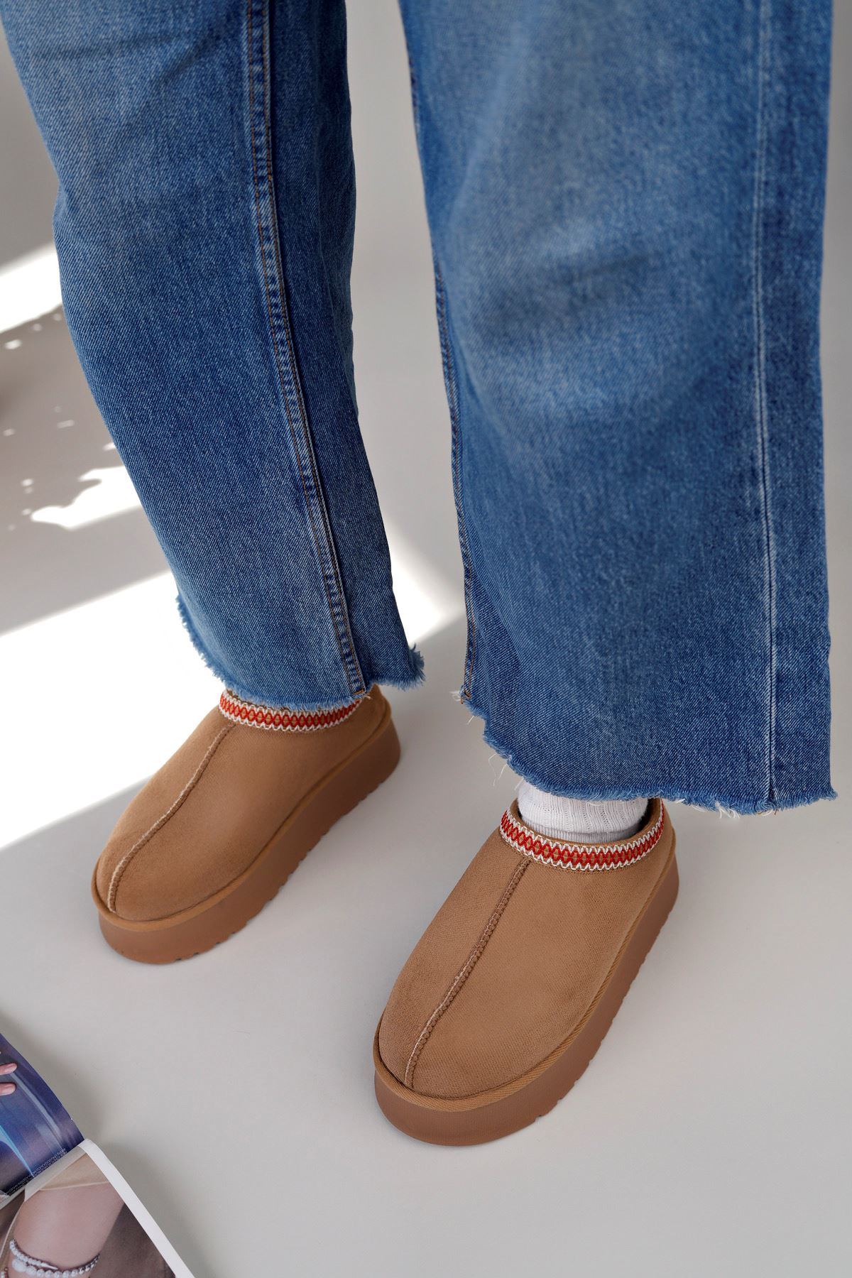 Freemax Kadın Garantili İçi Kürklü Hafif Yüksek Taban Mini Sabo Ev Terliği UggSabo.303 Vizon