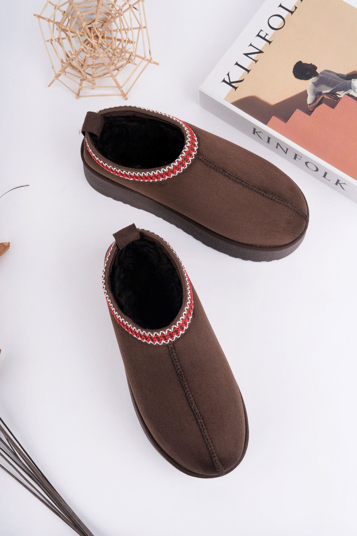 Freemax Kadın Garantili İçi Kürklü Hafif Yüksek Taban Mini Sabo Ev Terliği UggSabo.303 Kahve