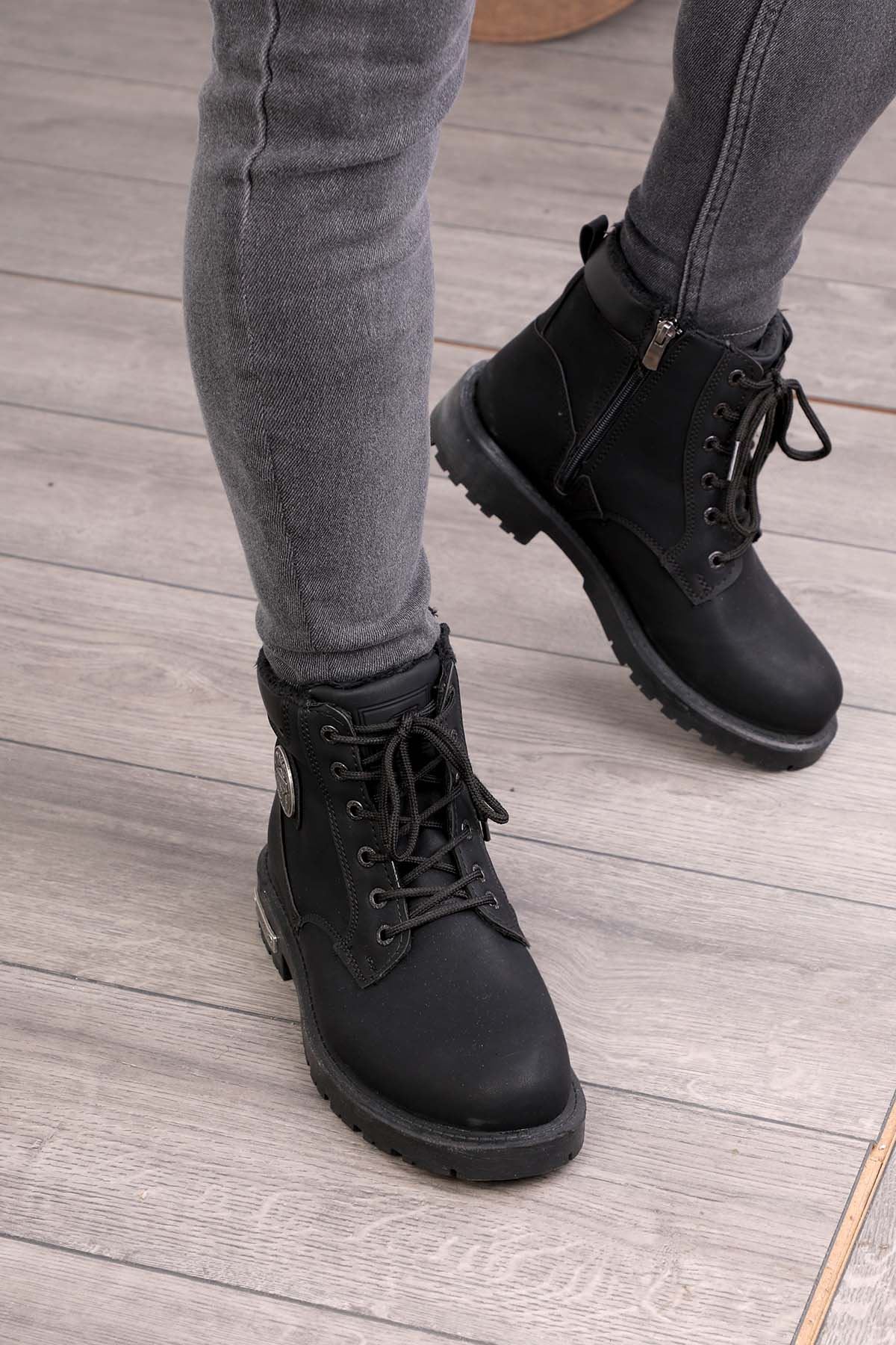 Freemax Unisex Garantili Kürklü Kauçuk Anatomik Taban Kışlık Fermuarlı Bot Forza 528-2100 SİYAH