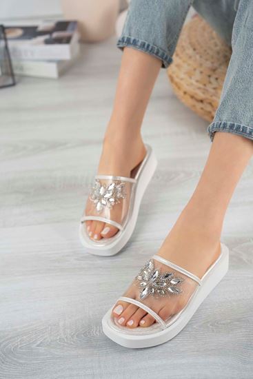 Freemax Kadın Garantili  Taşlı Terlik Ppl.5050 Gümüş