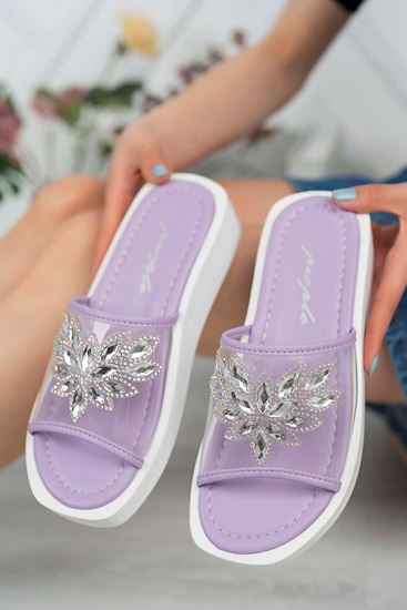 Freemax Kadın Garantili  Taşlı Terlik Ppl.5050 Lila