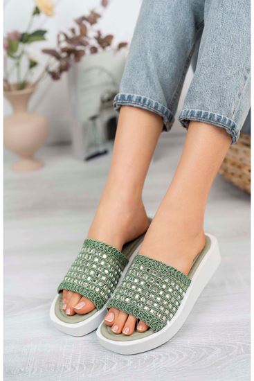 Freemax Kadın Garantili Taş Detaylı Günlük Terlik Ppl.2040 Mint