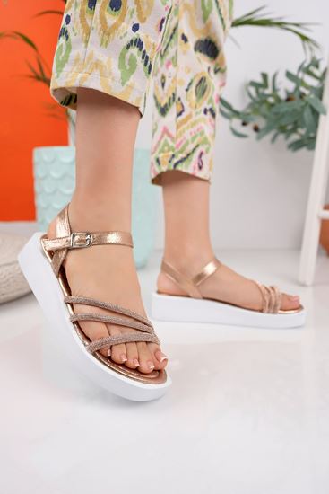 Freemax Kadın Garantili Taş Detaylı Günlük Hafif Eva Taban 4 cm Platform Sandalet Ppl.7010 Roze