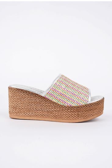 Freemax Kadın Garantili  7 cm Yüksek Topuk Platform taban Terlik Ppl.2002 Gümüş