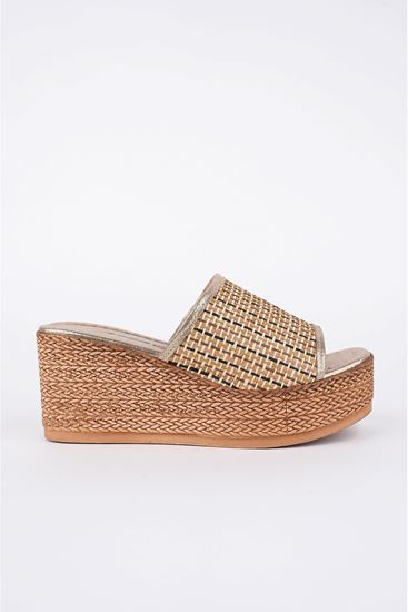 Freemax Kadın Garantili  7 cm Yüksek Topuk Platform taban Terlik Ppl.2002 Gold