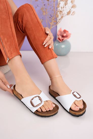 Freemax Kadın Garantili Tek Toka Yazlık Günlük Birken Terlik ppl 4097 Beyaz