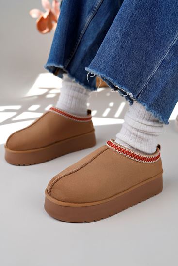 Freemax Kadın Garantili İçi Kürklü Hafif Yüksek Taban Mini Sabo Ev Terliği UggSabo.303 Vizon