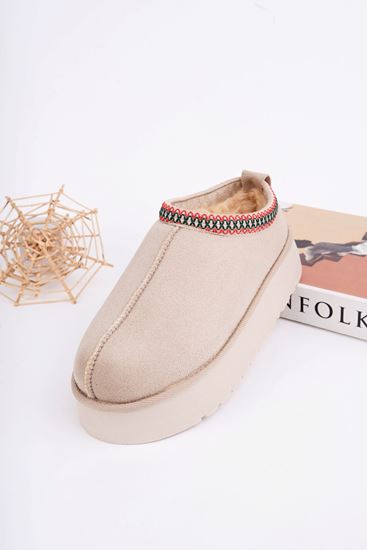 Freemax Kadın Garantili İçi Kürklü Hafif Yüksek Taban Mini Sabo Ev Terliği UggSabo.303 Bej