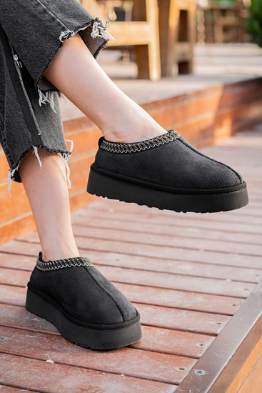 Freemax Kadın Garantili İçi Kürklü Hafif Yüksek Taban Mini Sabo Ev Terliği UggSabo.303 Siyah