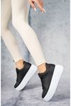 Freemax Kadın Hafif Esnek  5,5 cm Taban Sneaker Bağcıklı Spor Ayakkabı Svv.023 Siyah Beyaz