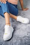 Freemax Kadın Hafif Esnek  5,5 cm Taban Sneaker Bağcıklı Spor Ayakkabı Svv.022 Beyaz Yeşil