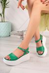 Freemax Kadın Garantili Çok Hafif Rahat 6 cm Topuk Eva Taban Platform Sandalet Ppl 4002 Yeşil