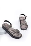 Freemax Kadın Garantili Taş Detaylı Günlük Hafif Eva Taban 4 cm Platform Sandalet Ppl.7010 Platin