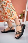 Freemax Kadın Garantili Taş Detaylı Günlük Hafif Eva Taban 4 cm Platform Sandalet Ppl.7010 Platin
