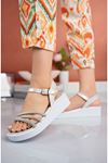 Freemax Kadın Garantili Taş Detaylı Günlük Hafif Eva Taban 4 cm Platform Sandalet Ppl.7010 Gümüş