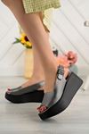 Freemax Kadın Garantili Çok Hafif Rahat 6 cm Topuk Eva Taban Platform Sandalet Ppl 4005 Platin