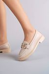 Freemax Kadın Anatomik Tasarım Taşlı Toka Oxford Loafer Ayakkabı Abb.2501 Ten