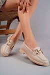Freemax Kadın Anatomik Tasarım Taşlı Toka Oxford Loafer Ayakkabı Abb.2501 Ten