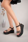 Freemax Kadın Garantili Çapraz Taş Detay 6 cm Topuk Eva Taban Platform Sandalet Ppl.5010 Siyah
