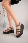 Freemax Kadın Garantili Çapraz Taş Detay 6 cm Topuk Eva Taban Platform Sandalet Ppl.5040 Platin