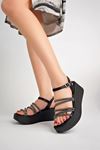 Freemax Kadın Garantili Çapraz Taş Detay 6 cm Topuk Eva Taban Platform Sandalet Ppl.5040 Siyah