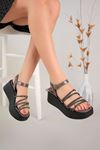 Freemax Kadın Garantili Çapraz Taş Detay 6 cm Topuk Eva Taban Platform Sandalet Ppl.5040 Platin