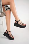 Freemax Kadın Garantili Çapraz Taş Detay 6 cm Topuk Eva Taban Platform Sandalet Ppl.5040 Siyah